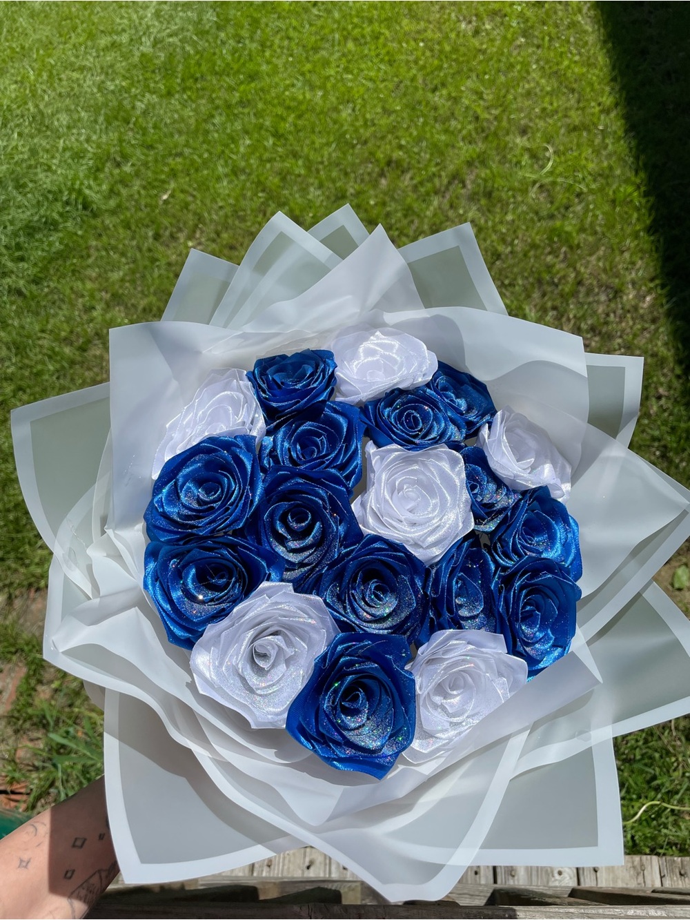 Blue and White Rose Bouquet - Faux Floral Arrangement
